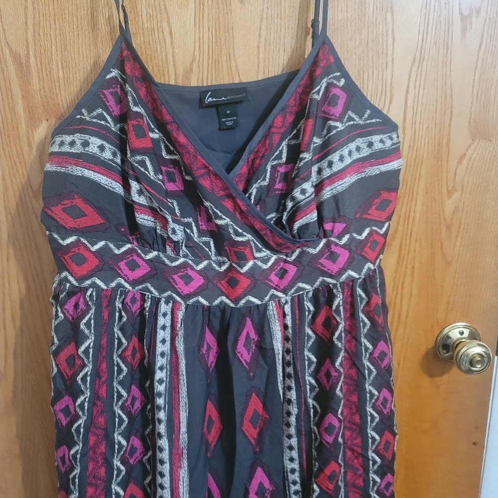 Lane Bryant Charcoal Maxi Dress with Pink & Red Geometric Print